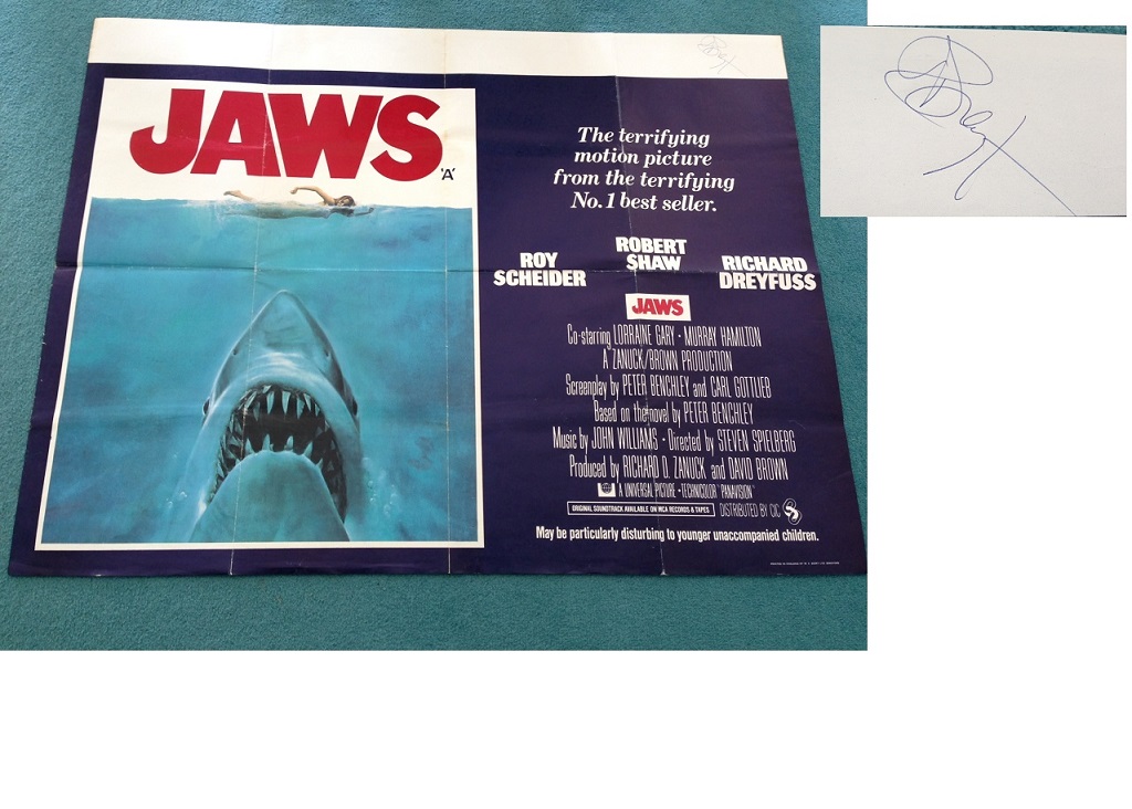 JAWS rare Huge UK QUAD poster signed by Richard Dreyfuss